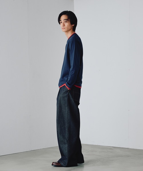 Adoon plain（アドーンプレーン）の「Shallow V-Neck Long Sleeve T / 浅VネックレイヤードライクロンT（Tシャツ/カットソー・メンズ・ネイビー/ブラウン/チャコールグレー・MEDIUM/LARGE）」の7枚目の写真