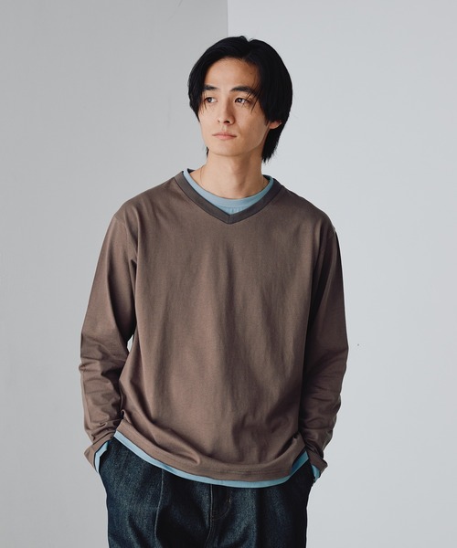 Adoon plain（アドーンプレーン）の「Shallow V-Neck Long Sleeve T / 浅VネックレイヤードライクロンT（Tシャツ/カットソー・メンズ・ネイビー/ブラウン/チャコールグレー・MEDIUM/LARGE）」の15枚目の写真