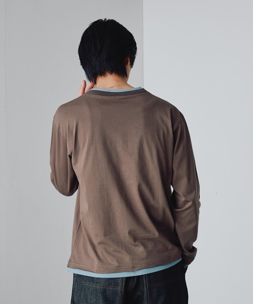 Adoon plain（アドーンプレーン）の「Shallow V-Neck Long Sleeve T / 浅VネックレイヤードライクロンT（Tシャツ/カットソー・メンズ・ネイビー/ブラウン/チャコールグレー・MEDIUM/LARGE）」の17枚目の写真