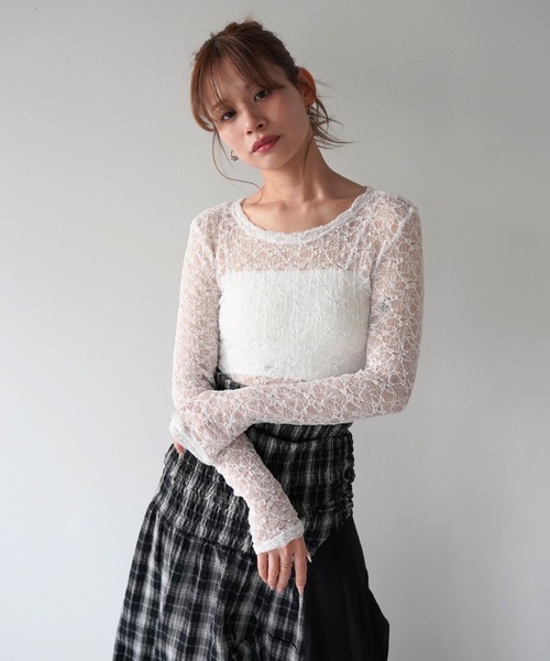 SANSeLF(サンセルフ)の「【SANSeLF】シアーレーストップス saw26s044(その他トップス・レディース・ホワイト/ブラック・FREE)」の7枚目の写真