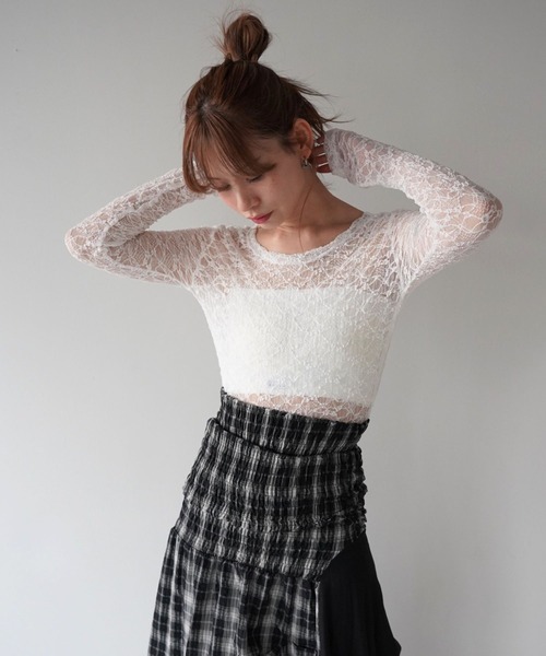 SANSeLF(サンセルフ)の「【SANSeLF】シアーレーストップス saw26s044(その他トップス・レディース・ホワイト/ブラック・FREE)」の3枚目の写真