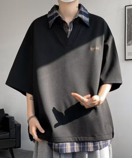 link lot(リンクロット)の「チェックフェイクレイヤードワンポイント刺繍キーネックスウェットポロシャツ(ポロシャツ・メンズ・ブラック/グレー・M)」の21枚目の写真