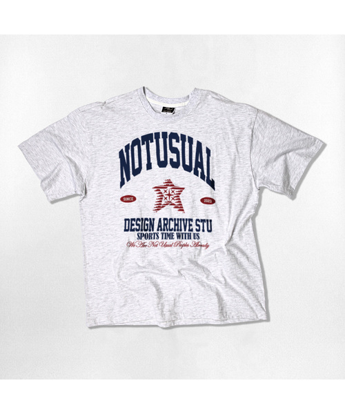 NOTUSUAL(ノットユージュアル)の「グランジブルー オーバーサイズ 半袖Tシャツ 4カラー(Tシャツ/カットソー・レディース・ホワイト×グレー/ブラック/ネイビー/ホワイト・SMALL/MEDIUM/LARGE/X-LARGE)」の1枚目の写真