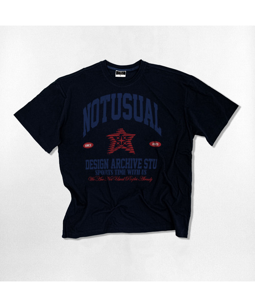 NOTUSUAL(ノットユージュアル)の「グランジブルー オーバーサイズ 半袖Tシャツ 4カラー(Tシャツ/カットソー・レディース・ホワイト×グレー/ブラック/ネイビー/ホワイト・SMALL/MEDIUM/LARGE/X-LARGE)」の4枚目の写真