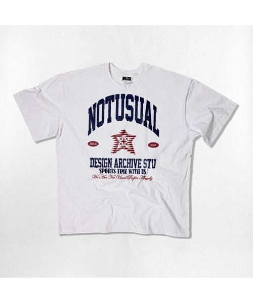 NOTUSUAL(ノットユージュアル)の「グランジブルー オーバーサイズ 半袖Tシャツ 4カラー(Tシャツ/カットソー・レディース・ホワイト×グレー/ブラック/ネイビー/ホワイト・SMALL/MEDIUM/LARGE/X-LARGE)」の2枚目の写真