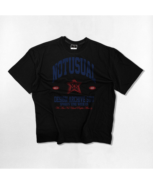 NOTUSUAL(ノットユージュアル)の「グランジブルー オーバーサイズ 半袖Tシャツ 4カラー(Tシャツ/カットソー・レディース・ホワイト×グレー/ブラック/ネイビー/ホワイト・SMALL/MEDIUM/LARGE/X-LARGE)」の3枚目の写真