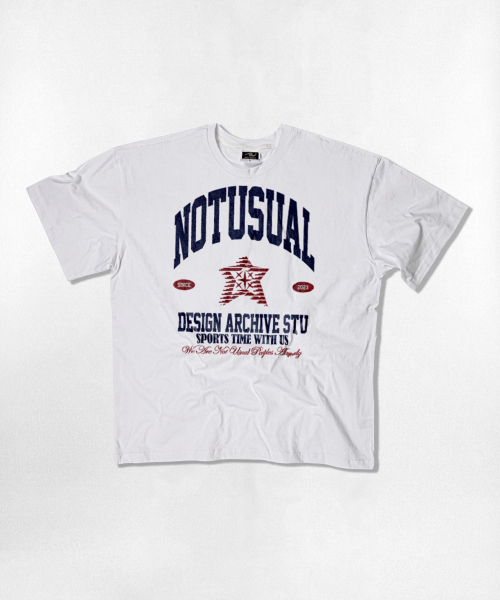 NOTUSUAL(ノットユージュアル)の「グランジブルー オーバーサイズ 半袖Tシャツ 4カラー(Tシャツ/カットソー・レディース・ホワイト×グレー/ブラック/ネイビー/ホワイト・SMALL/MEDIUM/LARGE/X-LARGE)」の5枚目の写真