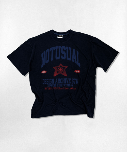 NOTUSUAL(ノットユージュアル)の「グランジブルー オーバーサイズ 半袖Tシャツ 4カラー(Tシャツ/カットソー・レディース・ホワイト×グレー/ブラック/ネイビー/ホワイト・SMALL/MEDIUM/LARGE/X-LARGE)」の6枚目の写真