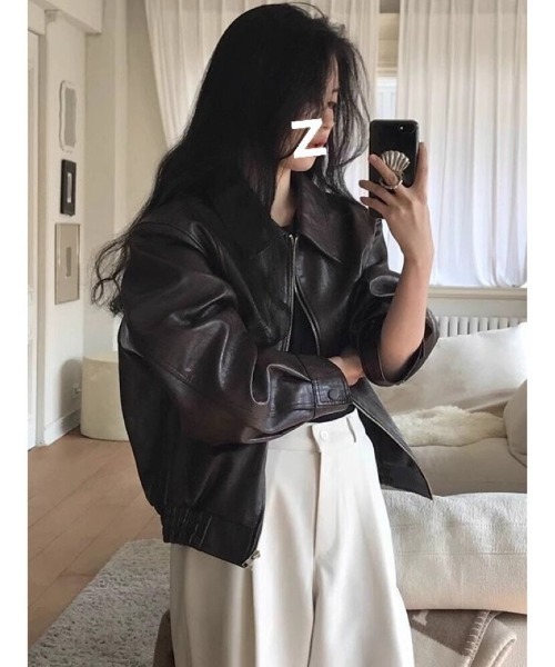 Ritzy（リッツィー）の「オーバーサイズレザーブルゾン（ピーコート・レディース・ブラック・M）」の8枚目の写真