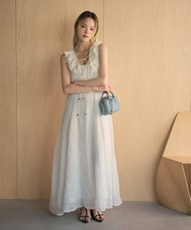 ramie ruffle neck frill sleeveless long dress /ラミー ラッフルネック レースアップノースリーブワンピース