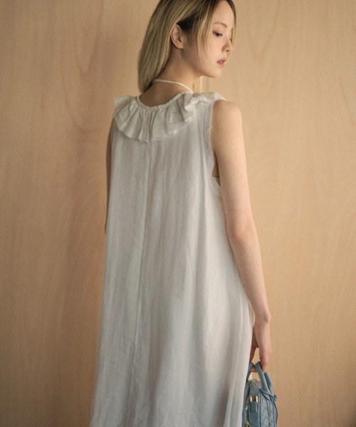 LAULEN(ローレン)の「ramie ruffle neck frill sleeveless long dress /ラミー ラッフルネック レースアップノースリーブワンピース(ワンピース・レディース・ホワイト/ブラック・FREE)」の11枚目の写真