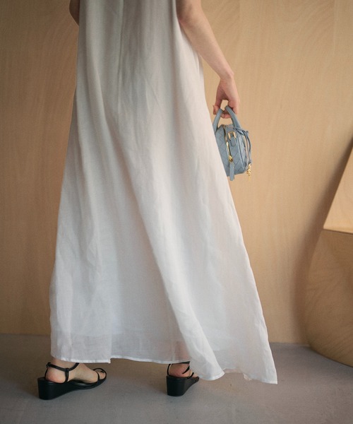 LAULEN(ローレン)の「ramie ruffle neck frill sleeveless long dress /ラミー ラッフルネック レースアップノースリーブワンピース(ワンピース・レディース・ホワイト/ブラック・FREE)」の17枚目の写真