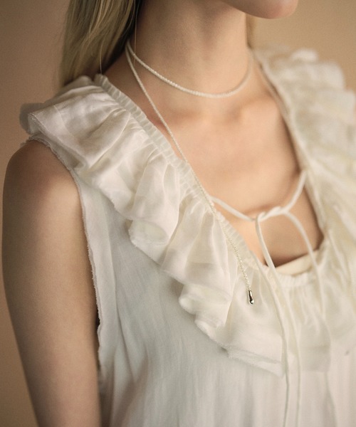 LAULEN(ローレン)の「ramie ruffle neck frill sleeveless long dress /ラミー ラッフルネック レースアップノースリーブワンピース(ワンピース・レディース・ホワイト/ブラック・FREE)」の18枚目の写真