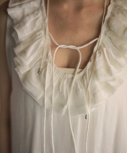 LAULEN(ローレン)の「ramie ruffle neck frill sleeveless long dress /ラミー ラッフルネック レースアップノースリーブワンピース(ワンピース・レディース・ホワイト/ブラック・FREE)」の19枚目の写真