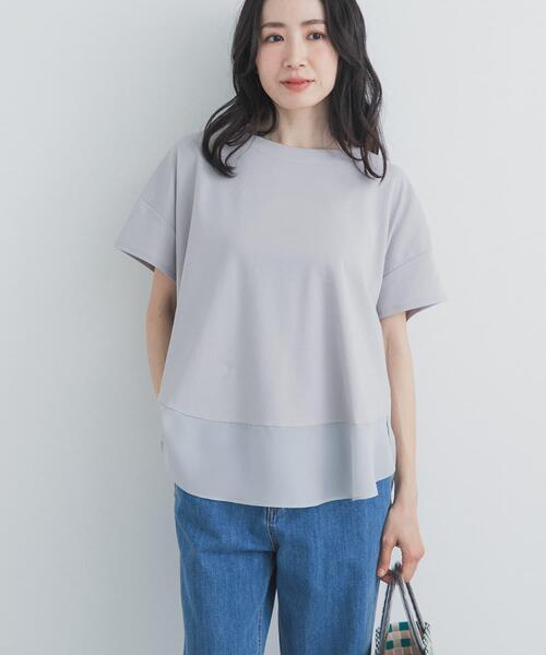 URBAN RESEARCH DOORS(アーバンリサーチドアーズ)の「異素材切替えラウンドヘムプルオーバー(Tシャツ/カットソー・レディース・ライトグレー/ネイビー/ブラウン・FREE)」の4枚目の写真