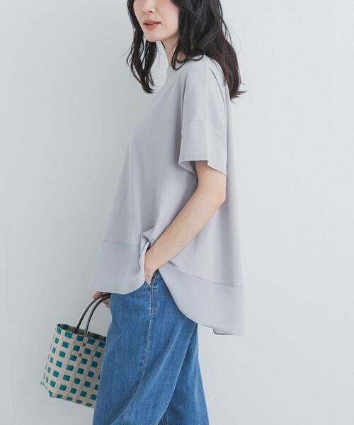 URBAN RESEARCH DOORS(アーバンリサーチドアーズ)の「異素材切替えラウンドヘムプルオーバー(Tシャツ/カットソー・レディース・ライトグレー/ネイビー/ブラウン・FREE)」の6枚目の写真