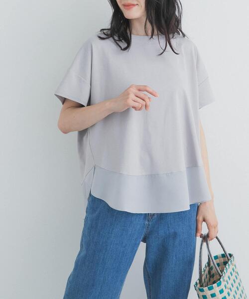 URBAN RESEARCH DOORS(アーバンリサーチドアーズ)の「異素材切替えラウンドヘムプルオーバー(Tシャツ/カットソー・レディース・ライトグレー/ネイビー/ブラウン・FREE)」の8枚目の写真