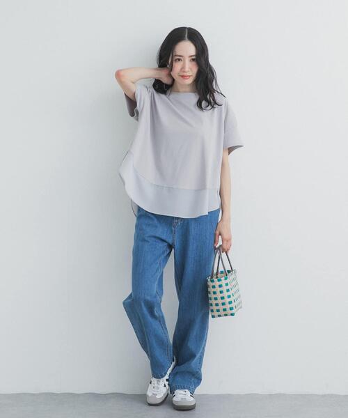 URBAN RESEARCH DOORS(アーバンリサーチドアーズ)の「異素材切替えラウンドヘムプルオーバー(Tシャツ/カットソー・レディース・ライトグレー/ネイビー/ブラウン・FREE)」の10枚目の写真