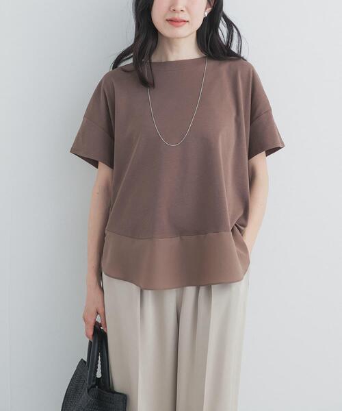 URBAN RESEARCH DOORS(アーバンリサーチドアーズ)の「異素材切替えラウンドヘムプルオーバー(Tシャツ/カットソー・レディース・ライトグレー/ネイビー/ブラウン・FREE)」の13枚目の写真