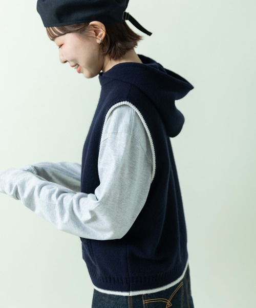 PAR ICI（パーリッシィ）の「タスマニアラム　フードベスト（ベスト・レディース・ネイビー/アイボリー・FREE）」の11枚目の写真