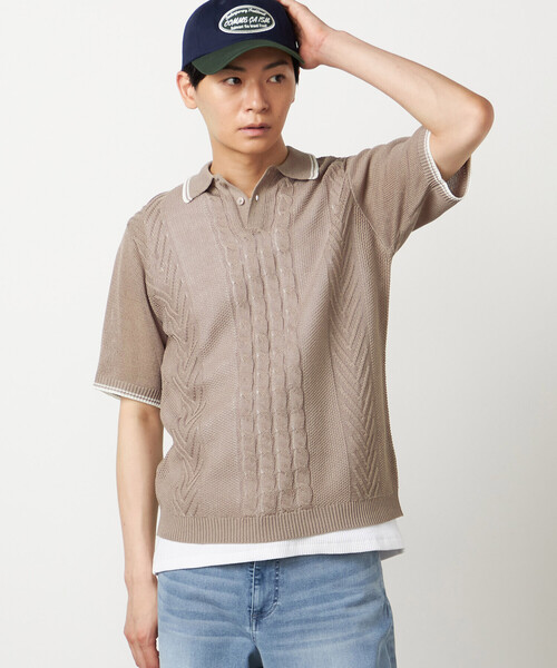 COMME CA ISM(コムサイズム)の「リネンライク ケーブルニット ポロシャツ(ニット/セーター・メンズ・ネイビー/ベージュ/ボルドー/グリーン・LARGE/MEDIUM)」の2枚目の写真