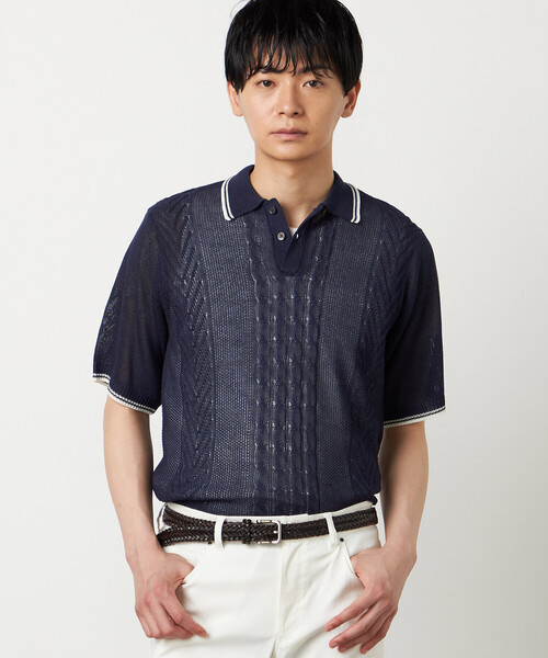 COMME CA ISM(コムサイズム)の「リネンライク ケーブルニット ポロシャツ(ニット/セーター・メンズ・ネイビー/ベージュ/ボルドー/グリーン・LARGE/MEDIUM)」の3枚目の写真