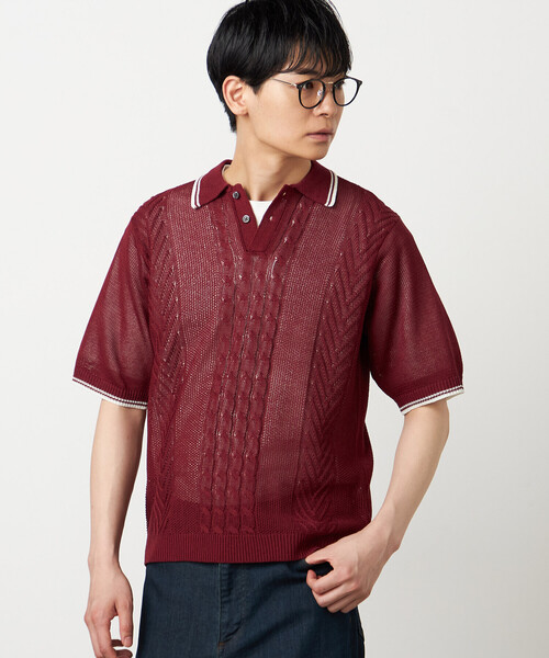 COMME CA ISM(コムサイズム)の「リネンライク ケーブルニット ポロシャツ(ニット/セーター・メンズ・ネイビー/ベージュ/ボルドー/グリーン・LARGE/MEDIUM)」の4枚目の写真