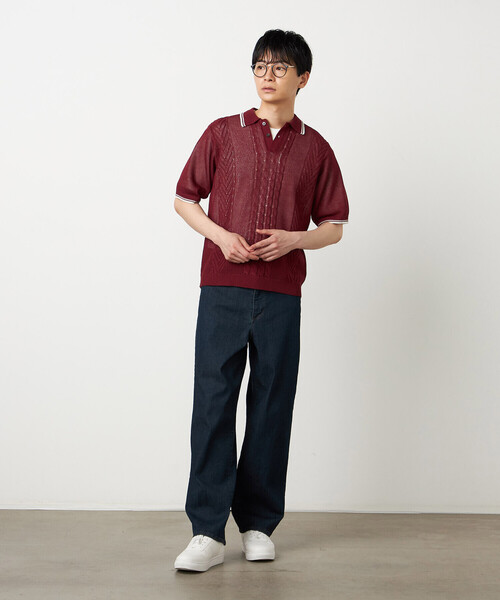 COMME CA ISM(コムサイズム)の「リネンライク ケーブルニット ポロシャツ(ニット/セーター・メンズ・ネイビー/ベージュ/ボルドー/グリーン・LARGE/MEDIUM)」の5枚目の写真