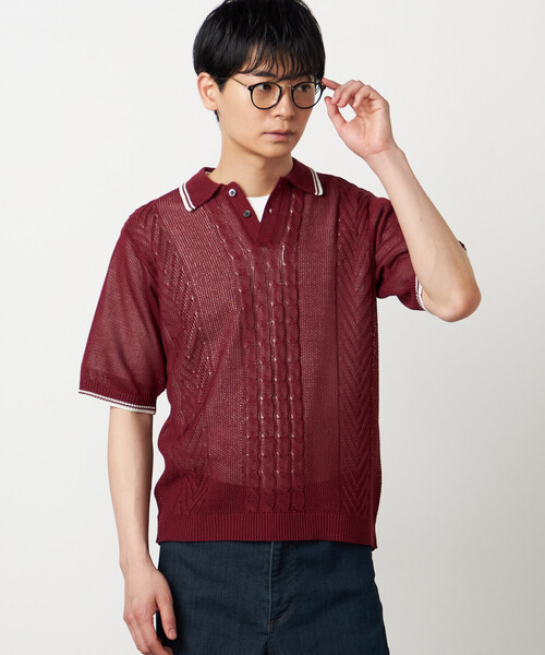 COMME CA ISM(コムサイズム)の「リネンライク ケーブルニット ポロシャツ(ニット/セーター・メンズ・ネイビー/ベージュ/ボルドー/グリーン・LARGE/MEDIUM)」の6枚目の写真