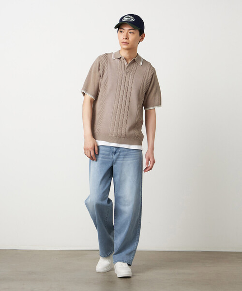 COMME CA ISM(コムサイズム)の「リネンライク ケーブルニット ポロシャツ(ニット/セーター・メンズ・ネイビー/ベージュ/ボルドー/グリーン・LARGE/MEDIUM)」の7枚目の写真