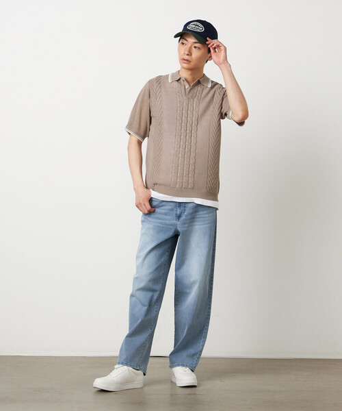 COMME CA ISM(コムサイズム)の「リネンライク ケーブルニット ポロシャツ(ニット/セーター・メンズ・ネイビー/ベージュ/ボルドー/グリーン・LARGE/MEDIUM)」の8枚目の写真