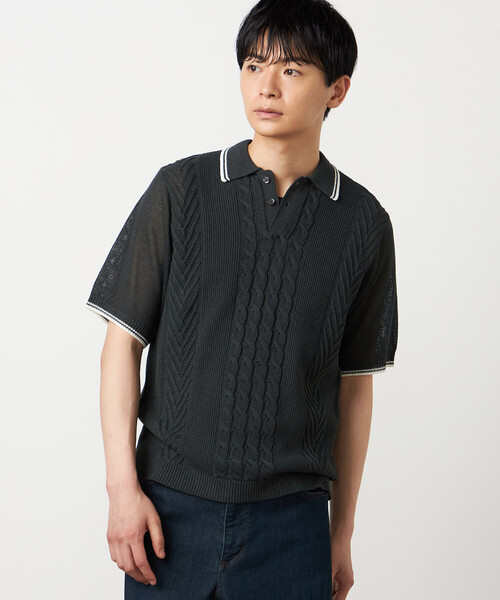 COMME CA ISM(コムサイズム)の「リネンライク ケーブルニット ポロシャツ(ニット/セーター・メンズ・ネイビー/ベージュ/ボルドー/グリーン・LARGE/MEDIUM)」の12枚目の写真