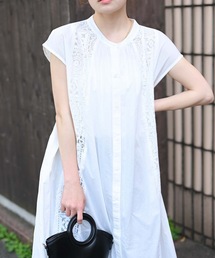 【indian Cotton Collection】レース切替ロングシャツ(インド綿.インドコットン.コットン100%,綿100%)