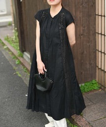 【indian Cotton Collection】レース切替ロングシャツ(インド綿.インドコットン.コットン100%,綿100%)