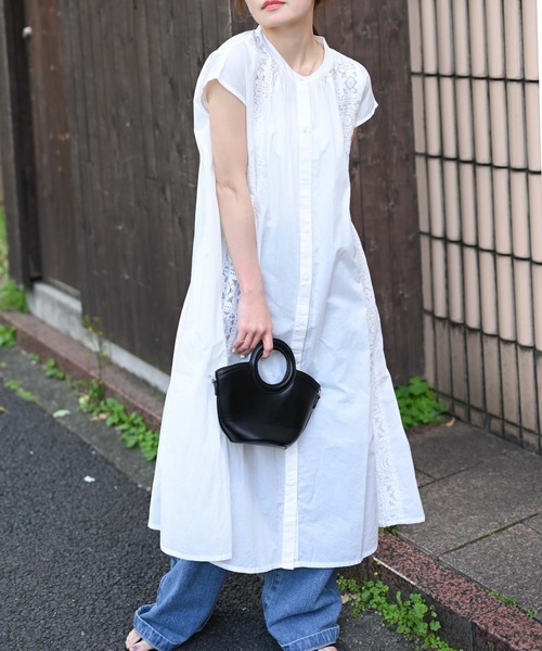＆HALF（アンドハーフ）の「【indian Cotton Collection】レース切替ロングシャツ（インド綿.インドコットン.コットン100%,綿100%）（シャツ/ブラウス・レディース・ダークブルー/ブラック/オフホワイト・FREE）」の8枚目の写真