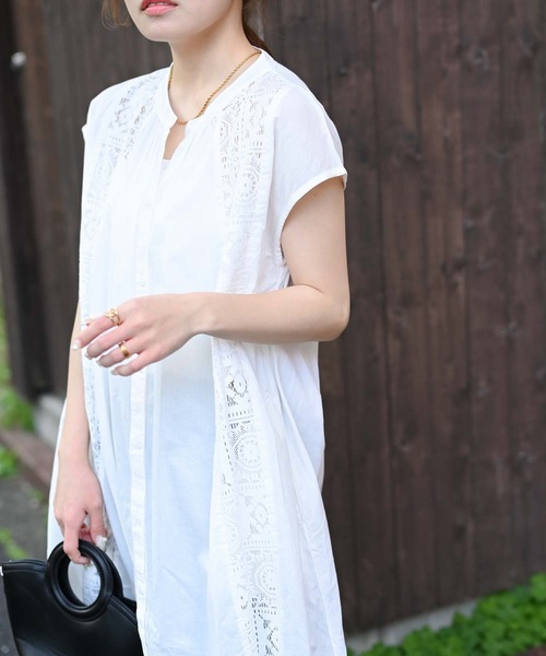＆HALF（アンドハーフ）の「【indian Cotton Collection】レース切替ロングシャツ（インド綿.インドコットン.コットン100%,綿100%）（シャツ/ブラウス・レディース・ダークブルー/ブラック/オフホワイト・FREE）」の9枚目の写真