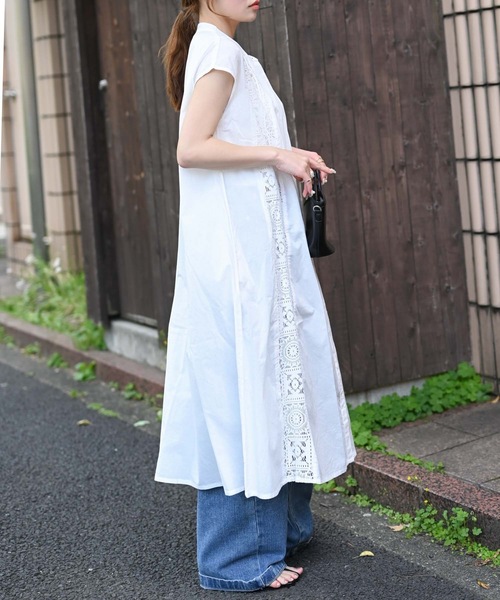 ＆HALF（アンドハーフ）の「【indian Cotton Collection】レース切替ロングシャツ（インド綿.インドコットン.コットン100%,綿100%）（シャツ/ブラウス・レディース・ダークブルー/ブラック/オフホワイト・FREE）」の10枚目の写真