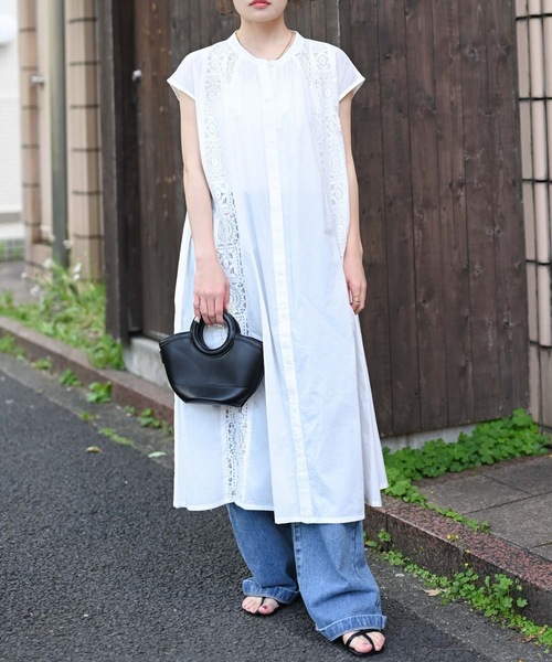 ＆HALF（アンドハーフ）の「【indian Cotton Collection】レース切替ロングシャツ（インド綿.インドコットン.コットン100%,綿100%）（シャツ/ブラウス・レディース・ダークブルー/ブラック/オフホワイト・FREE）」の11枚目の写真