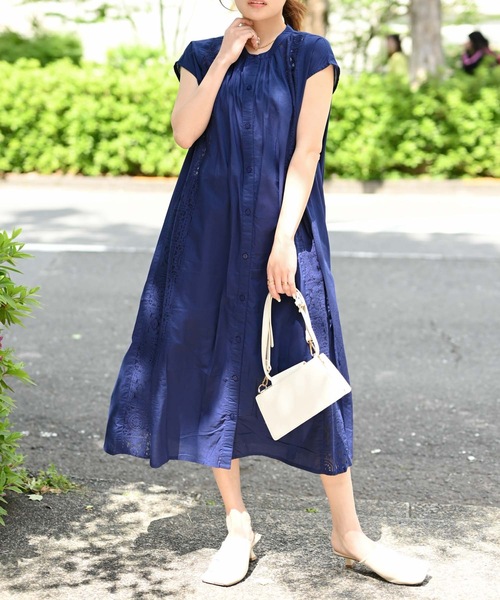 ＆HALF（アンドハーフ）の「【indian Cotton Collection】レース切替ロングシャツ（インド綿.インドコットン.コットン100%,綿100%）（シャツ/ブラウス・レディース・ダークブルー/ブラック/オフホワイト・FREE）」の12枚目の写真