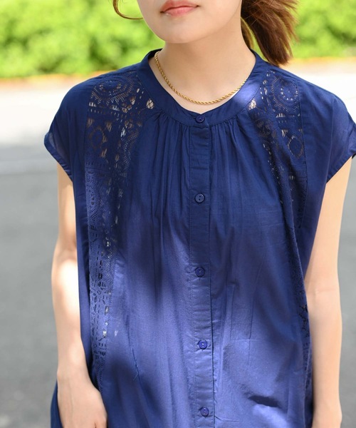 ＆HALF（アンドハーフ）の「【indian Cotton Collection】レース切替ロングシャツ（インド綿.インドコットン.コットン100%,綿100%）（シャツ/ブラウス・レディース・ダークブルー/ブラック/オフホワイト・FREE）」の13枚目の写真