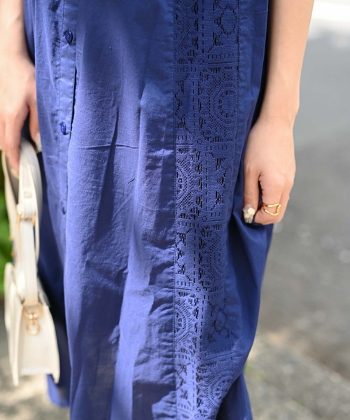 ＆HALF（アンドハーフ）の「【indian Cotton Collection】レース切替ロングシャツ（インド綿.インドコットン.コットン100%,綿100%）（シャツ/ブラウス・レディース・ダークブルー/ブラック/オフホワイト・FREE）」の4枚目の写真