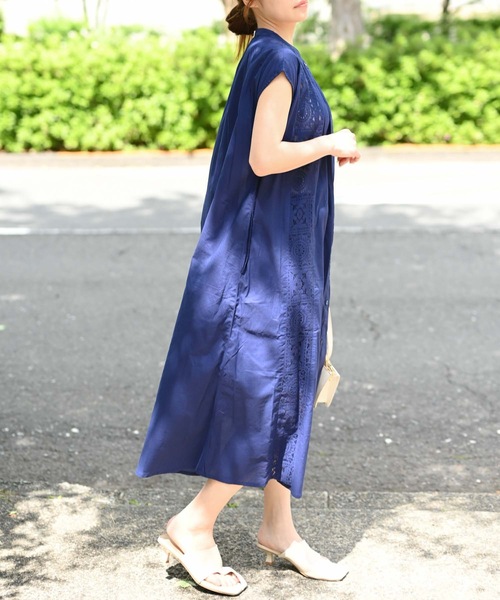 ＆HALF（アンドハーフ）の「【indian Cotton Collection】レース切替ロングシャツ（インド綿.インドコットン.コットン100%,綿100%）（シャツ/ブラウス・レディース・ダークブルー/ブラック/オフホワイト・FREE）」の5枚目の写真