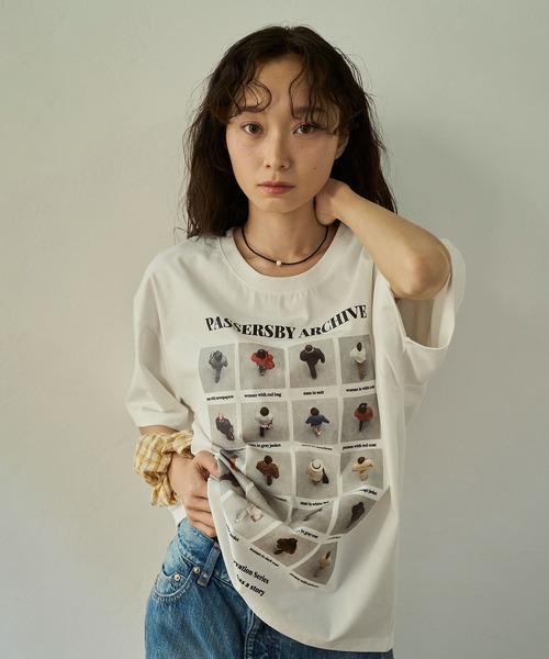 アシンメトリードレープロングスリーブトップス（Tシャツ/カットソー