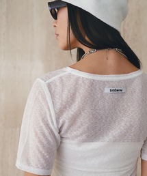 SOEMIN | Blurred logo side shirring T-shirt/ロゴサイドシャーリングTシャツ(Tシャツ/カットソー)