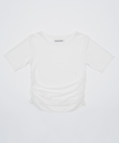SOEMIN(ソミン)の「Blurred logo side shirring T-shirt/ロゴサイドシャーリングTシャツ(Tシャツ/カットソー・レディース・ホワイト/ブラック・FREE)」の13枚目の写真
