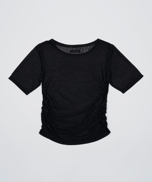 SOEMIN(ソミン)の「Blurred logo side shirring T-shirt/ロゴサイドシャーリングTシャツ(Tシャツ/カットソー・レディース・ホワイト/ブラック・FREE)」の14枚目の写真