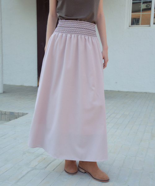OURNOSTALGIA（アワー ノスタルジア）の「Linen Smocked Skirt_Vintage Pink(OB6SK06)（スカート・レディース・ピンク・FREE）」の2枚目の写真
