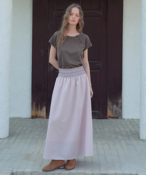 OURNOSTALGIA（アワー ノスタルジア）の「Linen Smocked Skirt_Vintage Pink(OB6SK06)（スカート・レディース・ピンク・FREE）」の3枚目の写真