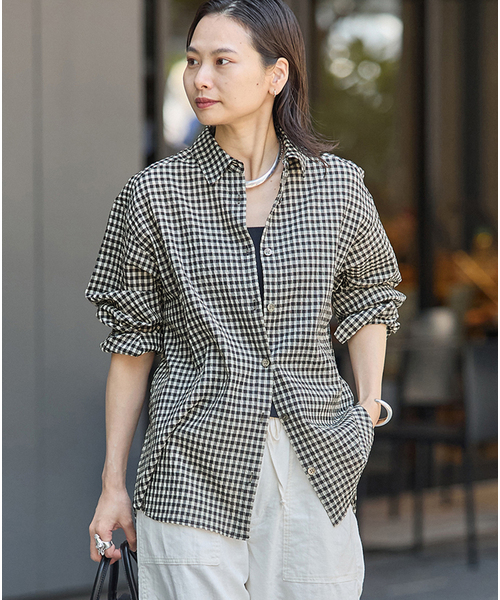 JOURNAL STANDARD(ジャーナルスタンダード)の「シアーチェックオーバーシャツ(シャツ/ブラウス・レディース・ブラウン/ホワイト×ホワイト・FREE)」の1枚目の写真