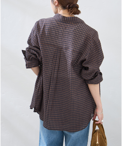 JOURNAL STANDARD(ジャーナルスタンダード)の「シアーチェックオーバーシャツ(シャツ/ブラウス・レディース・ブラウン/ホワイト×ホワイト・FREE)」の4枚目の写真